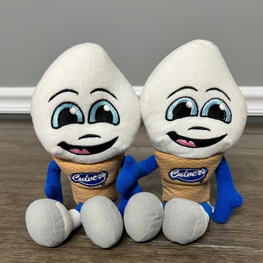 Culver's Scoopie Ice Cream Cone Bean Bag‎ Plush Lot of 2 Mascot Promo Toys